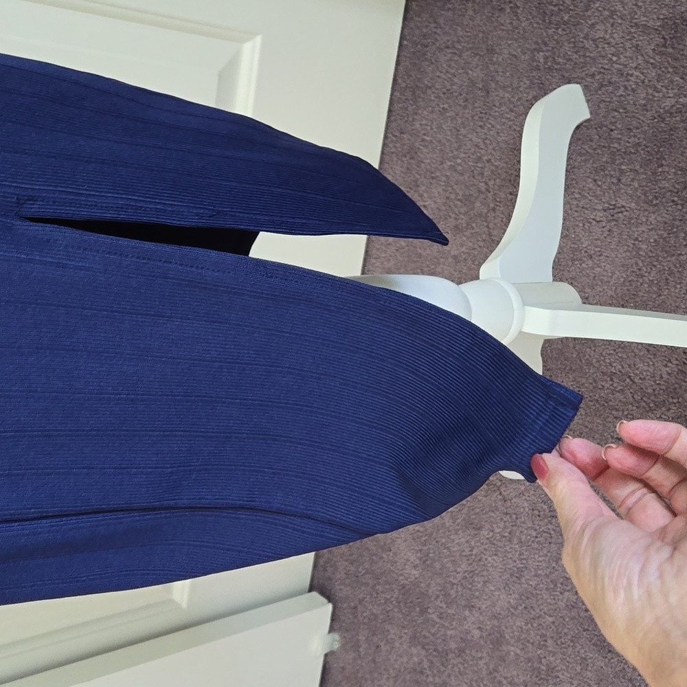Forever 21 Navy Blue Stretch Midi Dress Small | Adjustable Straps, Side Slit - Picture 6 of 8